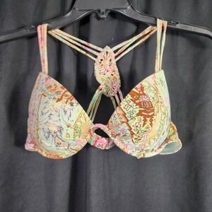 Victorias Secret Paisley Macrame Racerback Underwire Bikini Top 34B Multicolor